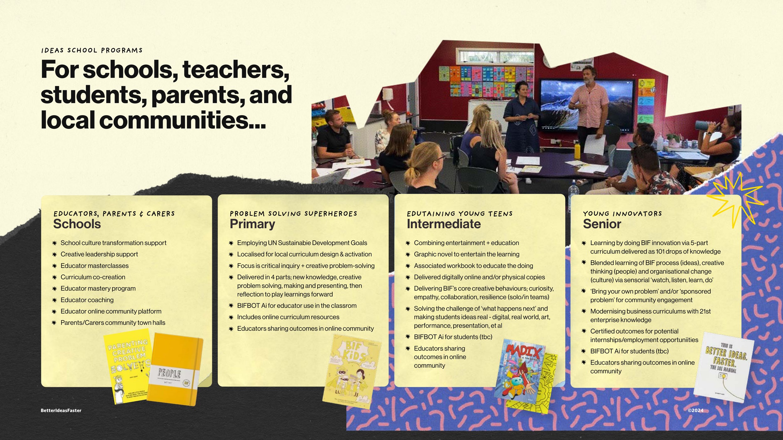 The programmes. For schools, teachers, students, parents and local communities.